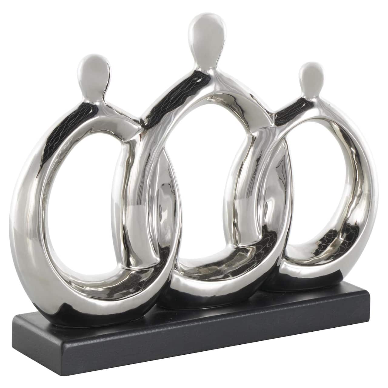 12" Silver Abstract Family Figures Decorative Sculpture with Black Rectangular Base